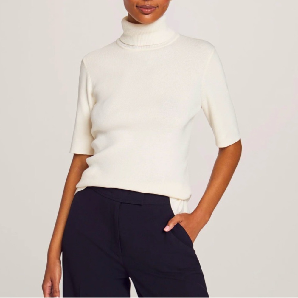 NWOT Mango Oversized Knitted Ivory Turtle Neck Long Sleeve Sweater Size XS